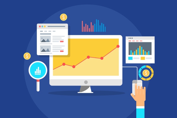 Website traffic chart and 250 SEO tools icons